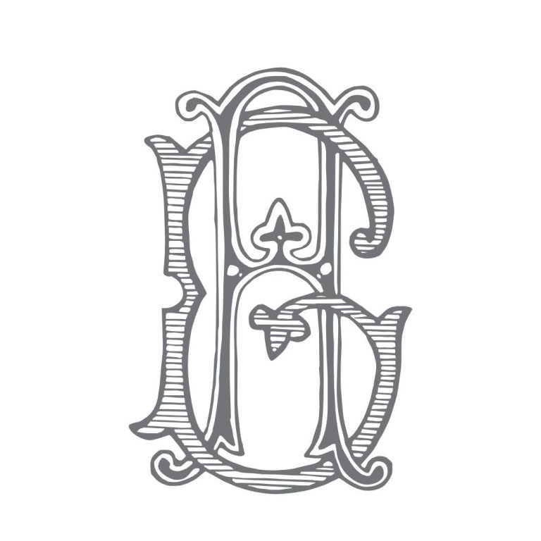 Historisches Logo des Landgasthauses, ineinander verschlungene verschnörkelte Großbuchstaben G und A